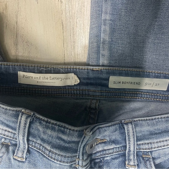 Pilcro Anthropologie Side Stripe Mid-Rise Slim Boyfriend Jeans sz 27 Distressed - Picture 9 of 12